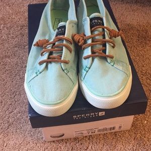 Speedy mint canvas slip on sneakers